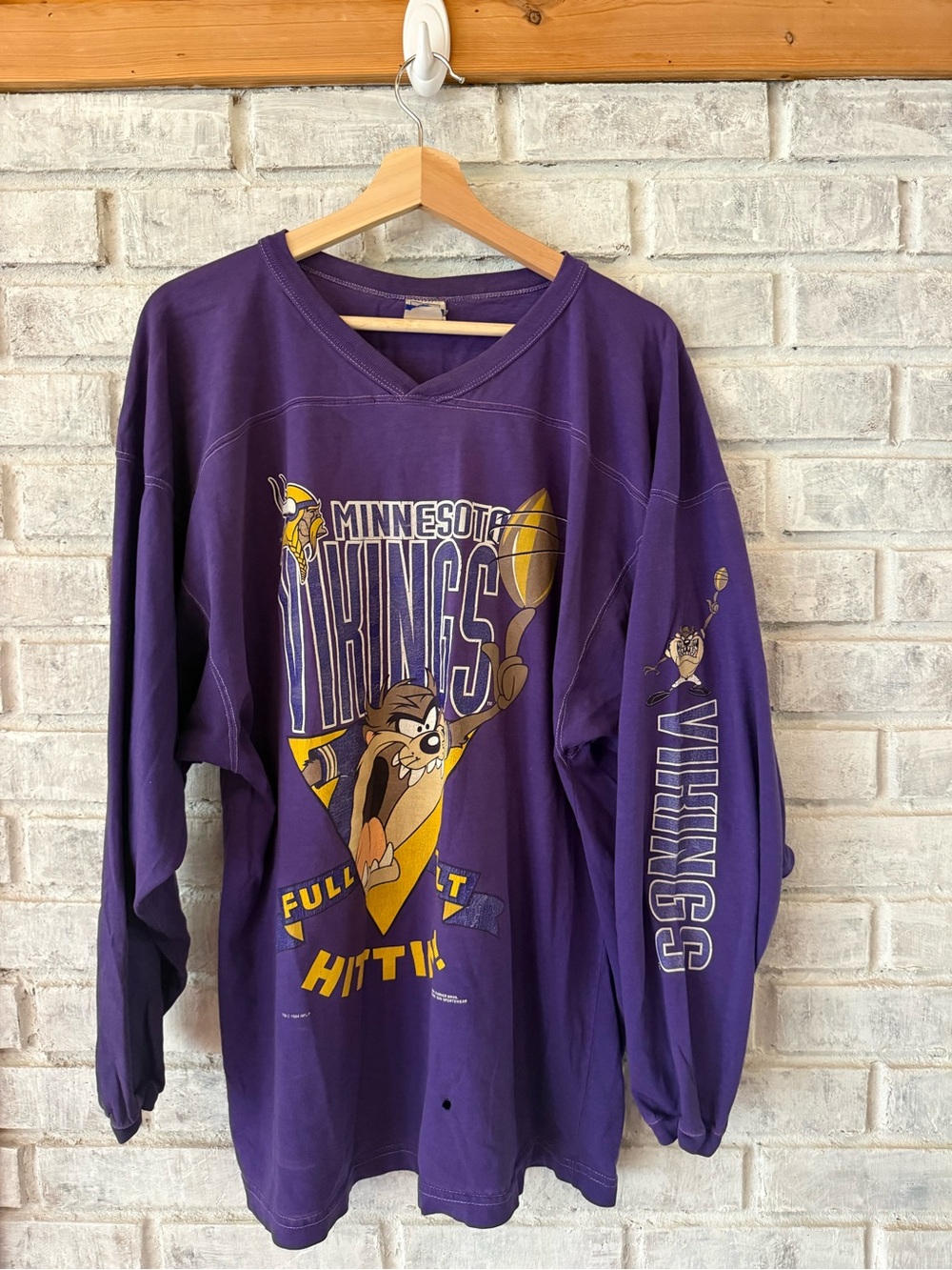 Vintage Spirit Purple and Yellow Minnesota Vikings V-Neck with Taz Graphic